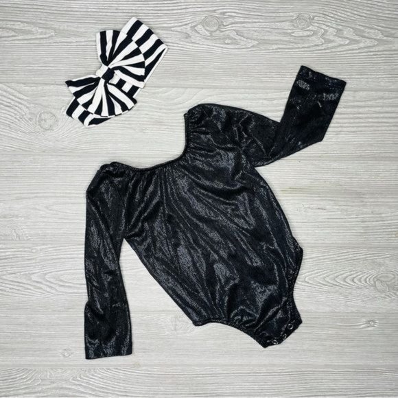 Baby jumper shiny black with matching bow for party’s or Christmas 0-6 months - Picture 1 of 4